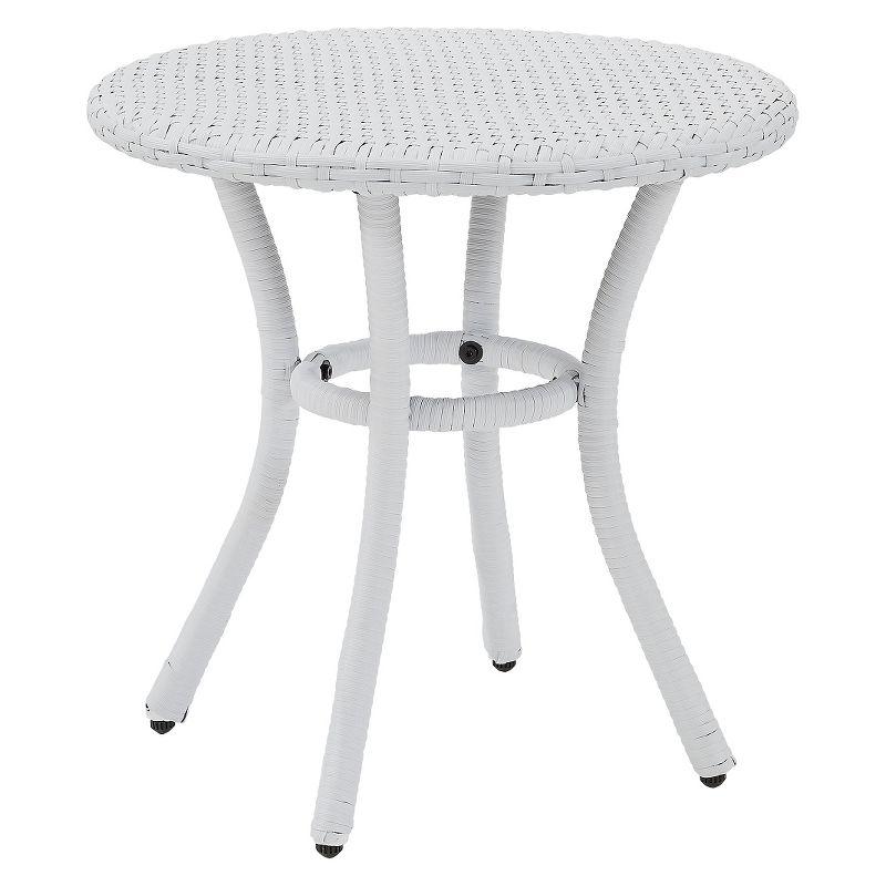 Crosley Palm Harbor Outdoor Wicker Round Side Table in White: UV-Resistant, Powder-Coated Steel Frame