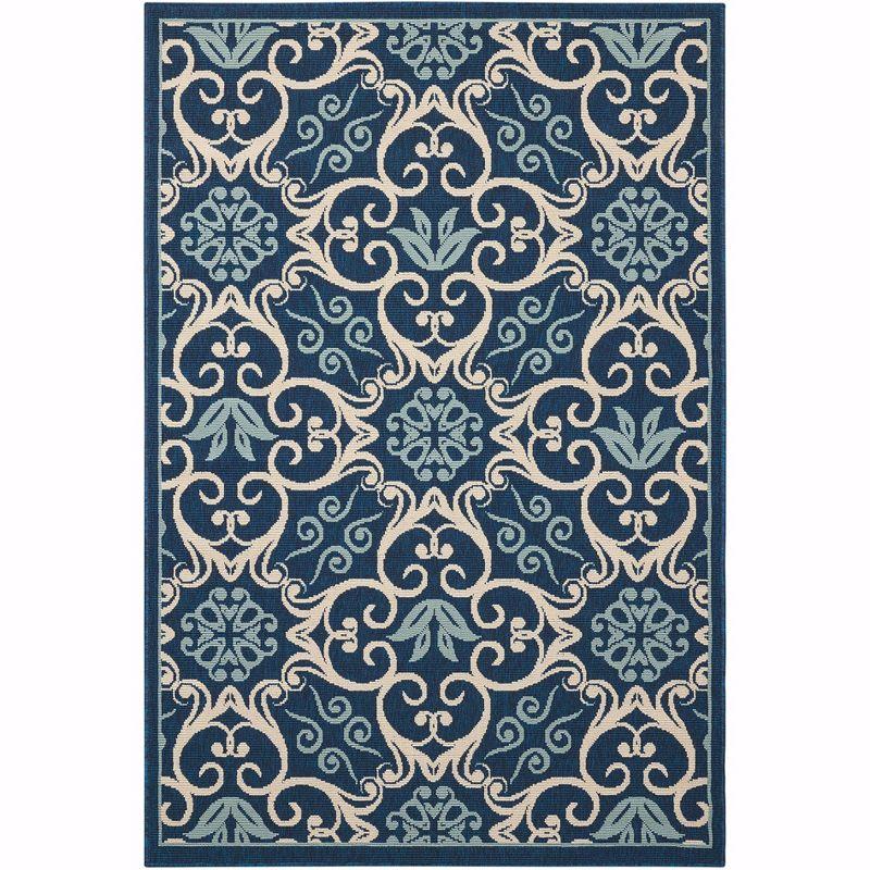 Navy Floral Synthetic Rectangular 4' x 6' Area Rug