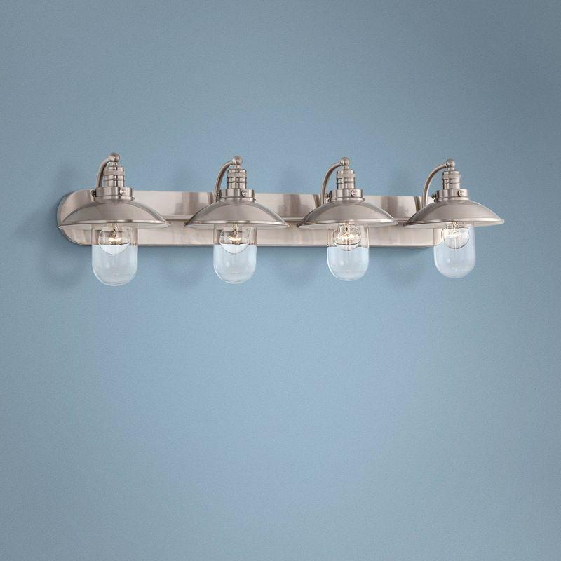 Minka Lavery Industrial Wall Light Brushed Nickel Hardwired 38 1/2" 4-Light Fixture Clear Glass Shade for Bathroom Vanity Hallway