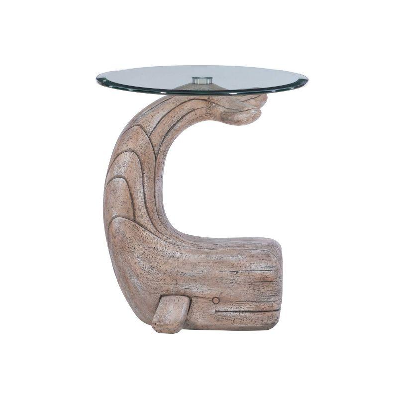 Weldon Coastal Whale Side Table Driftwood - Powell: Beveled Glass, Artist Sculpture, Magnesium Oxide