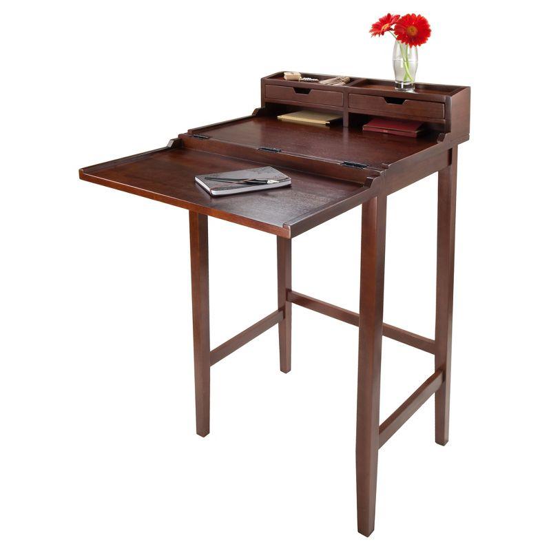 Winsome Brighton High Desk Walnut: Modern Office Furniture, Space-Saving Writing Table for Bedrooms