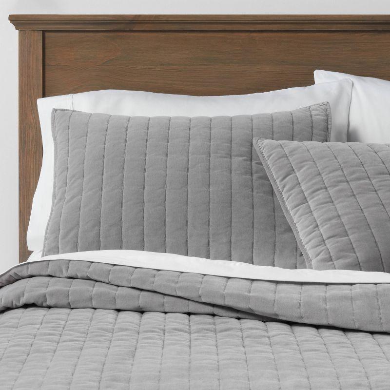 King Channel Stitch Velvet Quilt Gray - Threshold™: Cotton Backing, Year Round Comfort, Machine Washable