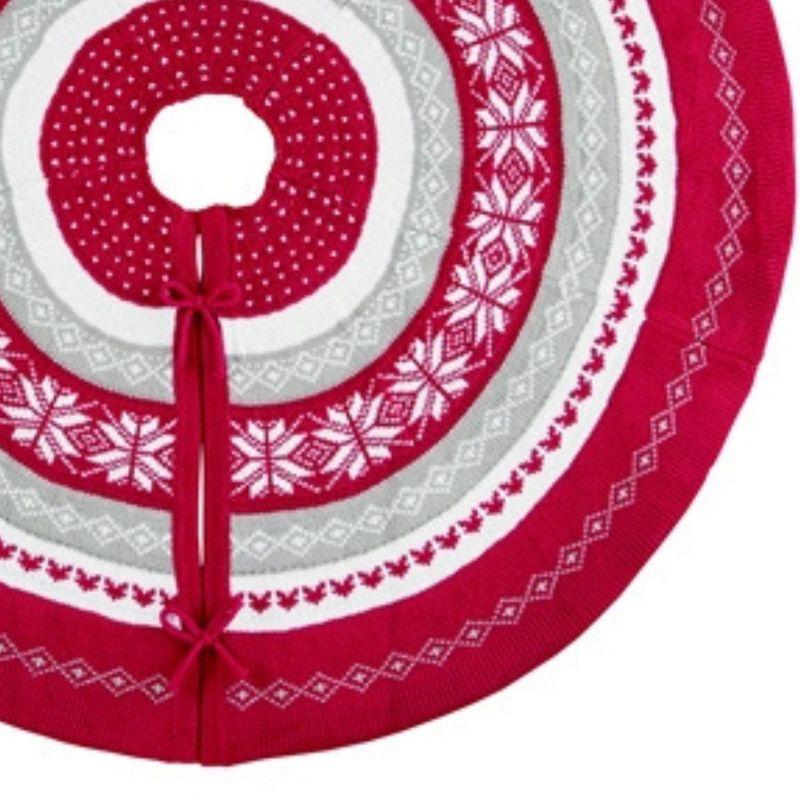 Nordic Red and Gray Fabric Christmas Tree Skirt, 43.5 Inches