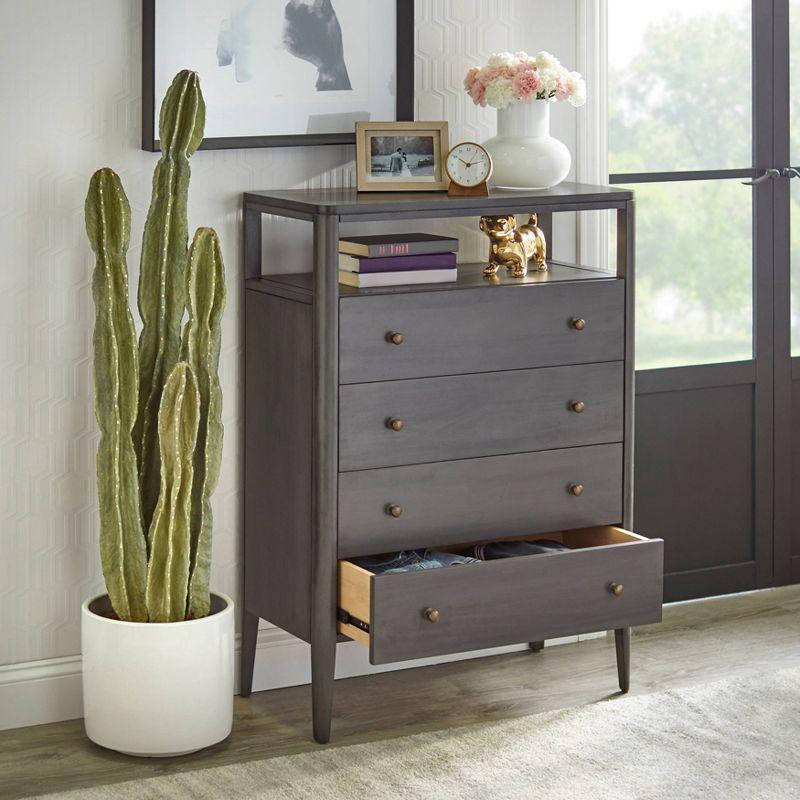 Lifestorey Parc Multiuse Cabinet Gray: Transitional Style, Wood Veneer, MDF & Acacia Frame, 4 Drawers & Doors