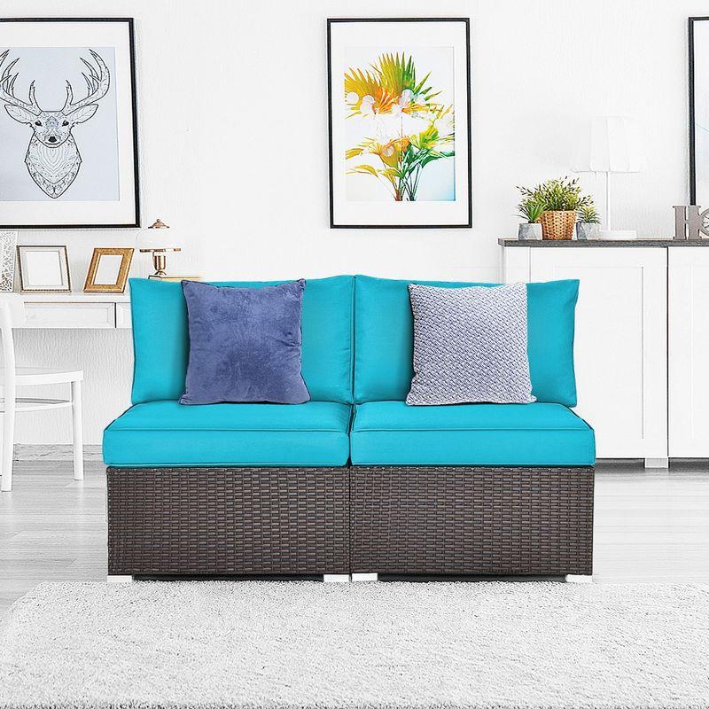 Ivy Bronx Howells 2 Pieces Patio Rattan Armless Sofa Set with Cushions (Set of 2)