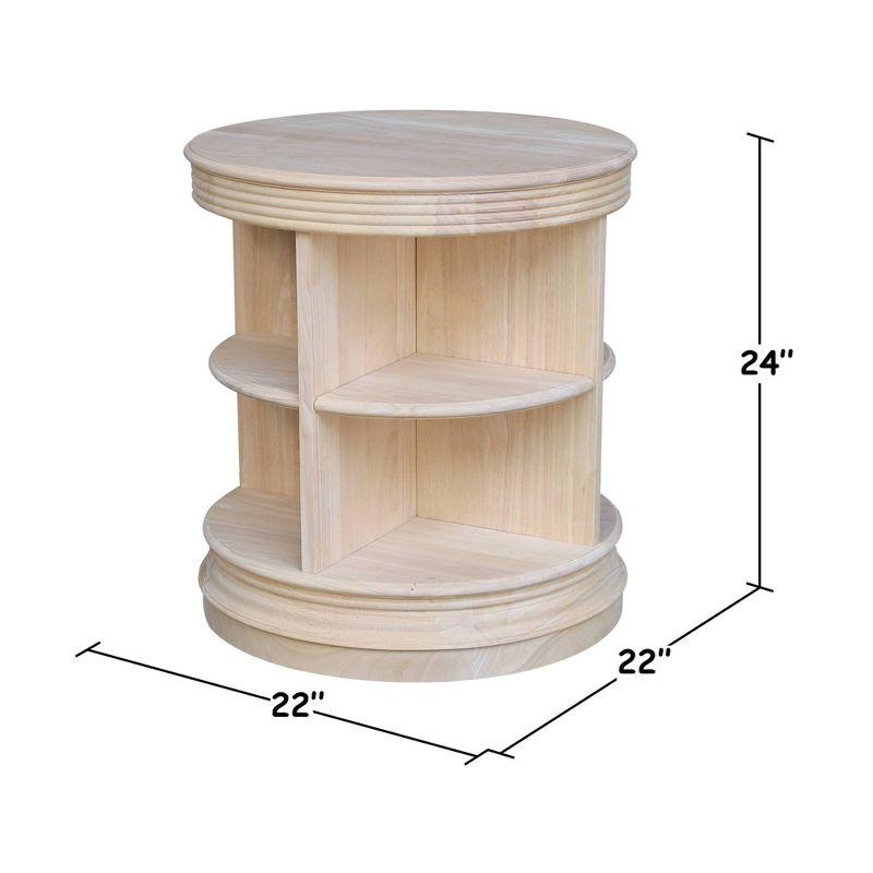 Beige Round Solid Wood End Table, 26"