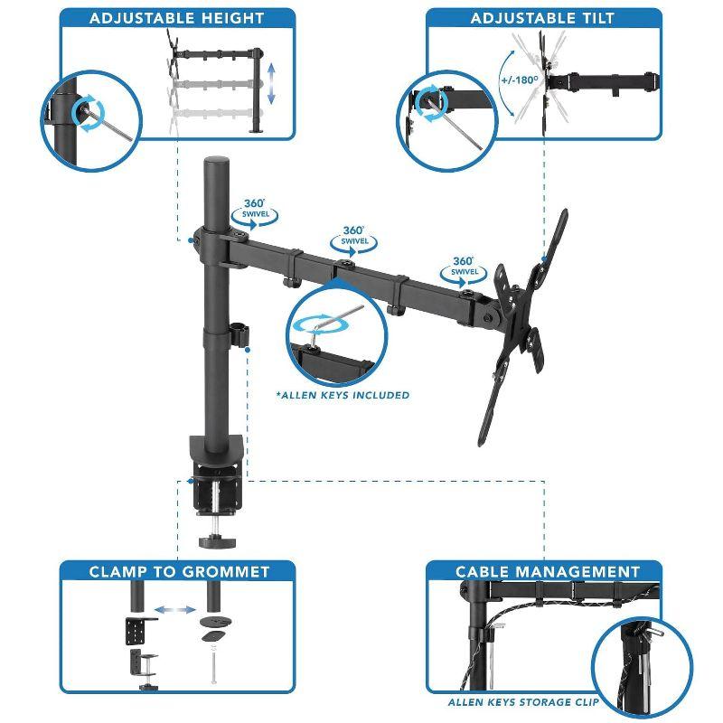 Mount-It! Large Monitor Desk Mount with VESA Bolting Pattern, Fits up to 42 Inch and Ultrawide Monitors, Full Motion with Clamp and Grommet Base