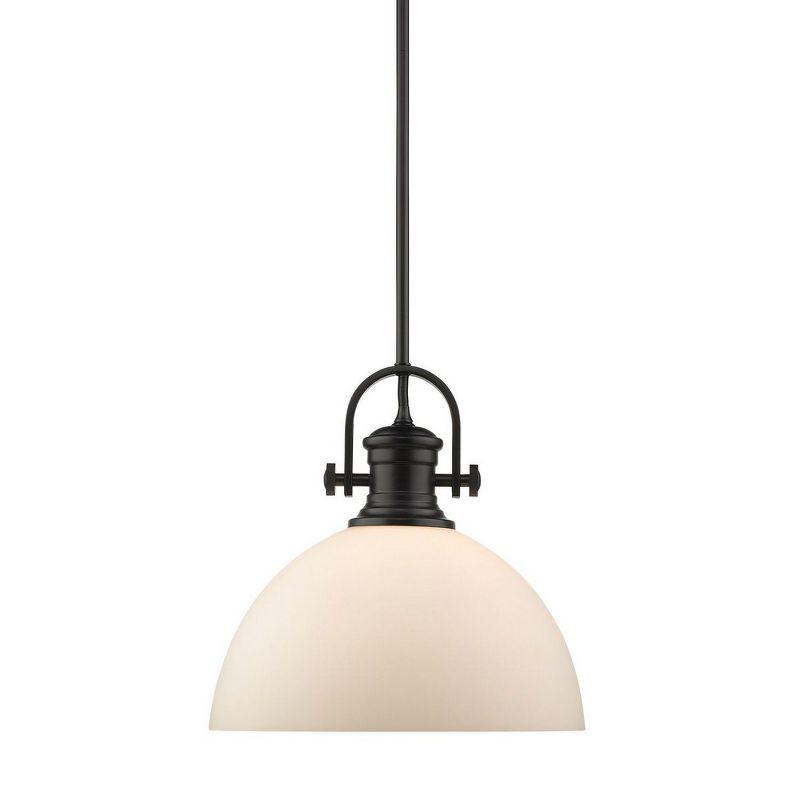 Hines Transitional 13.5" Black Pendant with Opal Glass