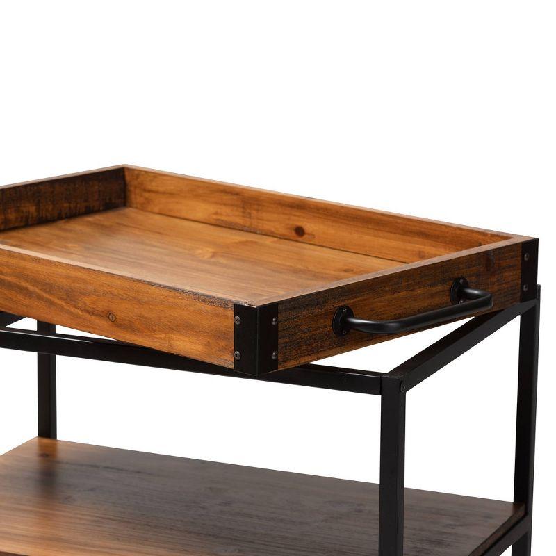 Livi Homes Paloma Mobile Metal Bar Cart with Stemware Rack in Vintage Rustic Industrial Oak Brown and Black