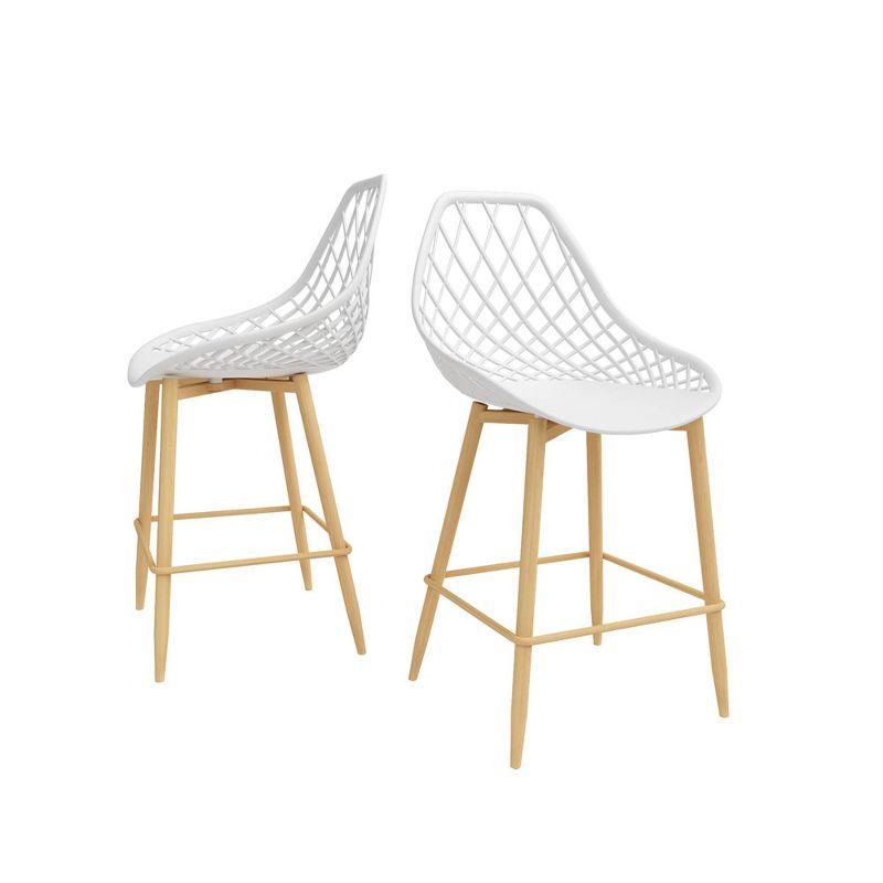 Set of 2 White and Natural Metal Counter Height Chairs