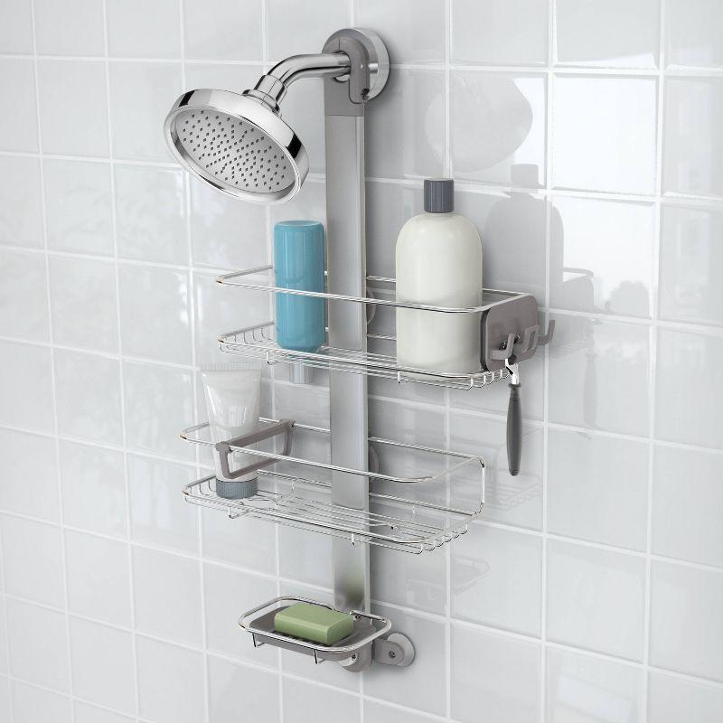 Simplehuman Medium Adjustable Shower Caddy, Stainless Steel/Anodized Aluminum Rust-Proof Frame