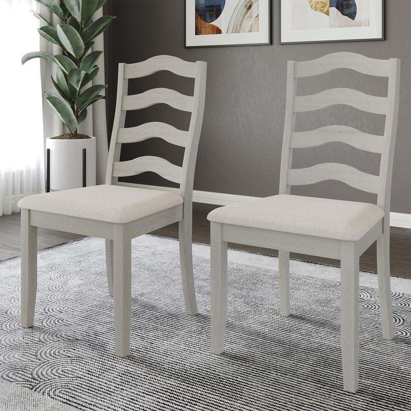 ChaletPosh White Wooden Dining Chair With Warm Grey Cover (Set of 2)