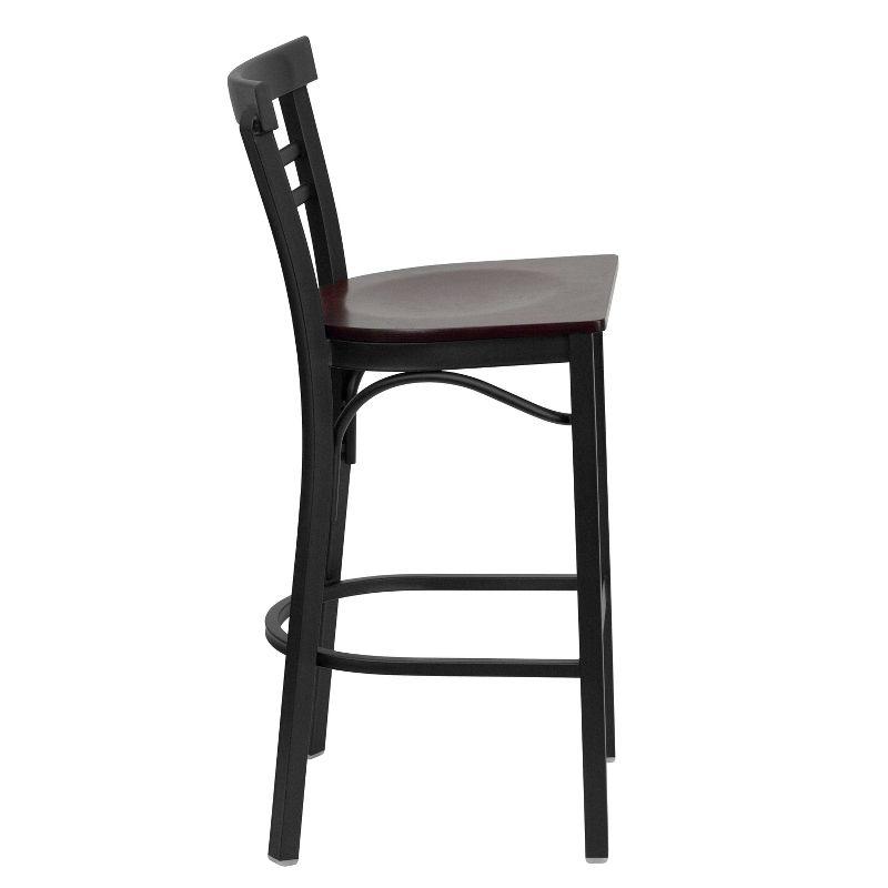 Flash Furniture HERCULES Series Black Two-Slat Ladder Back Metal Restaurant Barstool - Mahogany Wood Seat
