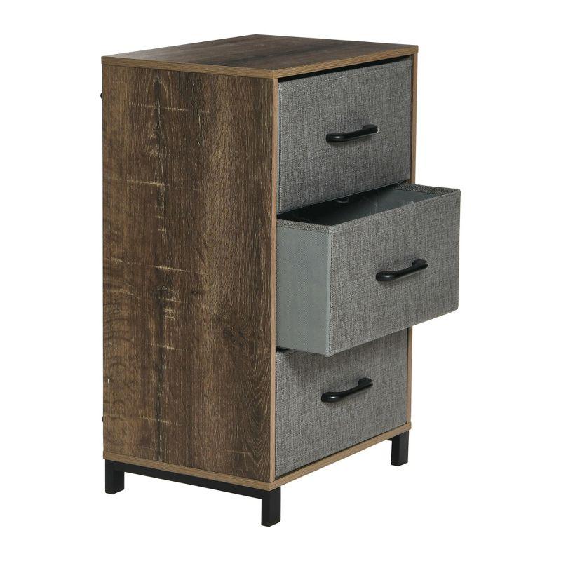 Household Essentials Dresser Nightstand Chest of Drawers Ashwood Rustic Wood Grain with 3 Grey Strorage Drawers