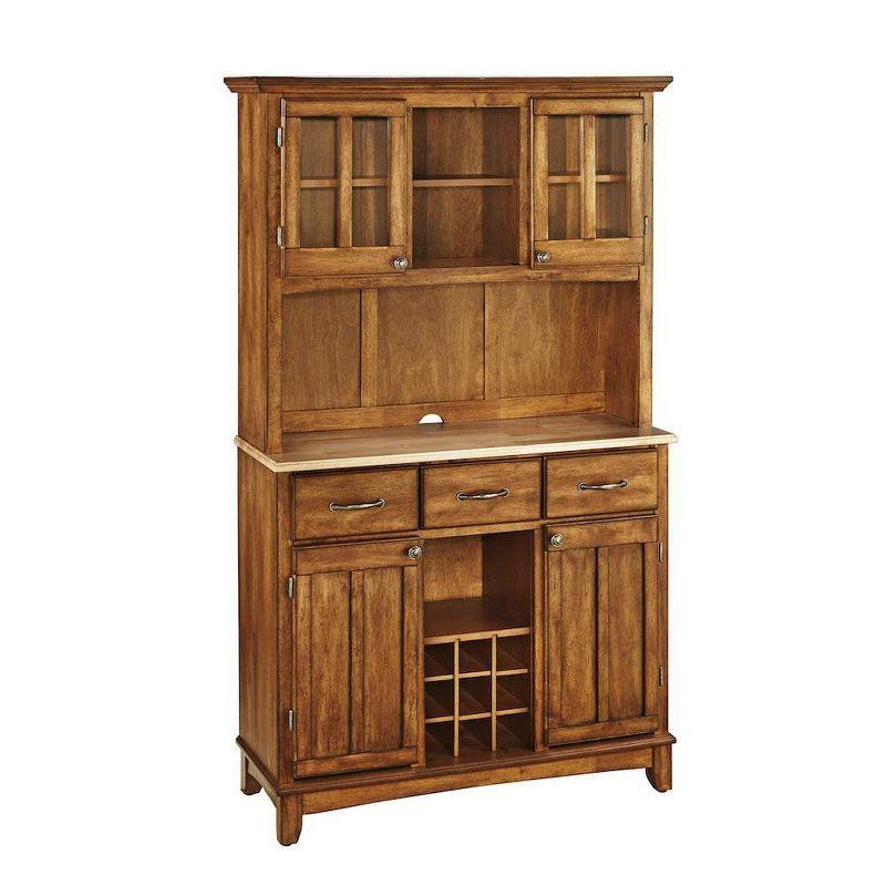 Cottage Oak Wood Buffet with Hutch and Glass Doors