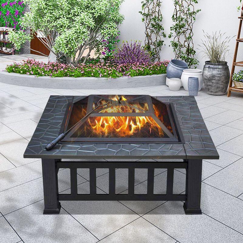 SINGLYFIRE 32 Inch Fire Pit with Table for Outside Square Metal Firepit Black