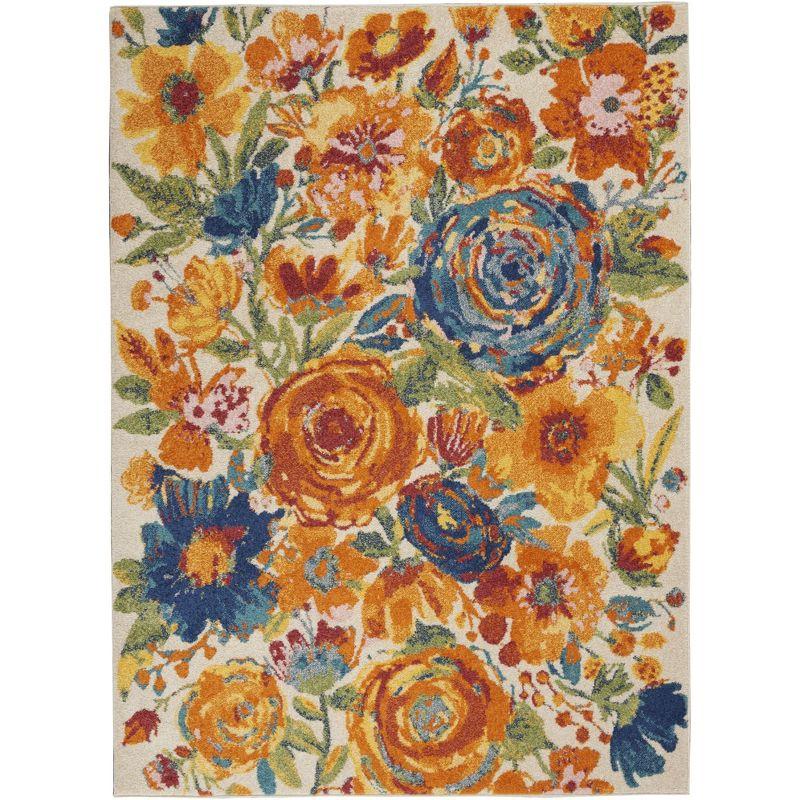 Ivory Multicolor Floral Synthetic 4' x 6' Area Rug