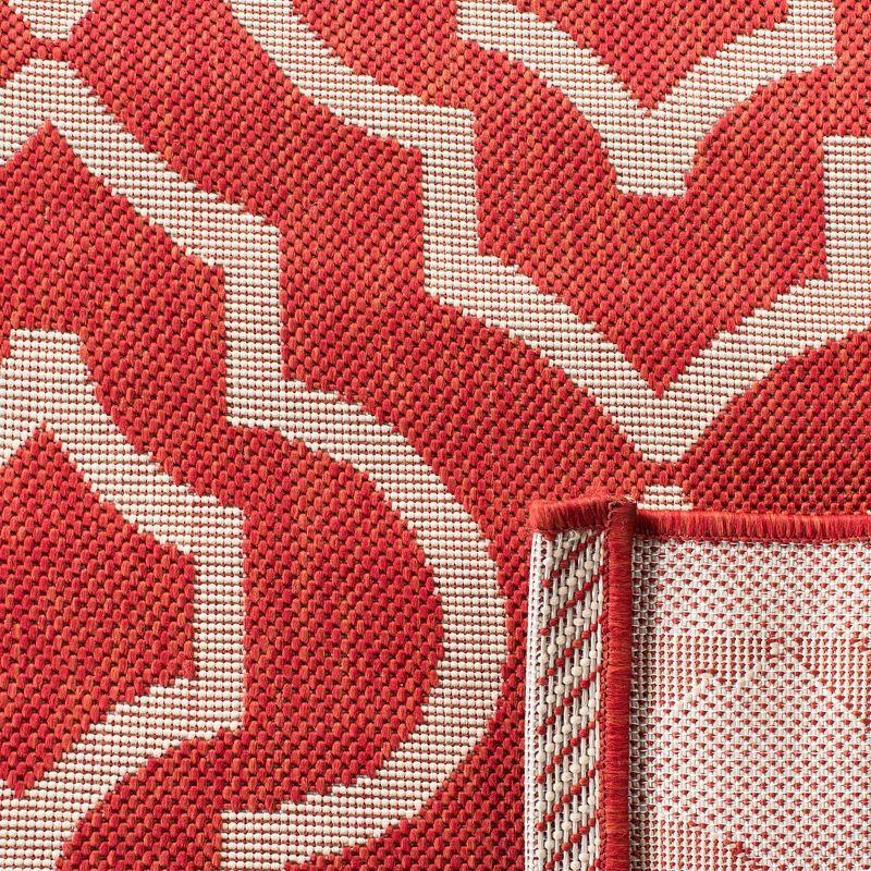 Red and Bone Geometric Square Indoor/Outdoor Area Rug