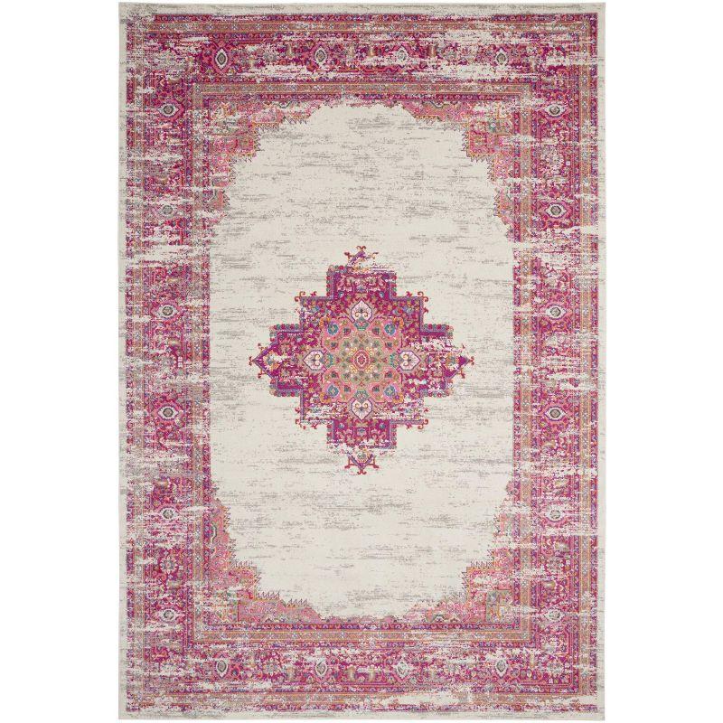 Nourison Passion Medallion Bohemian Indoor Rug Ivory/Fuchsia 12' x 15'