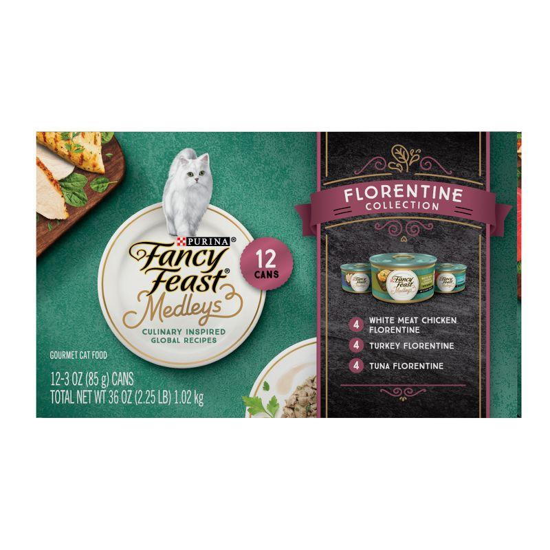 Purina Fancy Feast Medleys Gourmet withTuna,Chicken and Turkey in a Delicate Sauce Florentine Collection Wet Cat Food  - 3oz/12ct Variety Pack