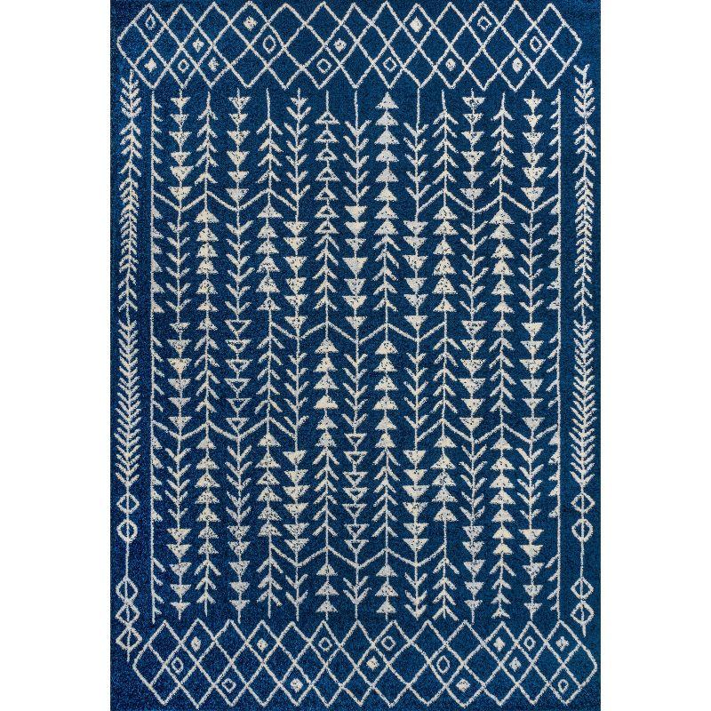 Navy and Cream Synthetic Moroccan Geometric 3' x 5' Area Rug