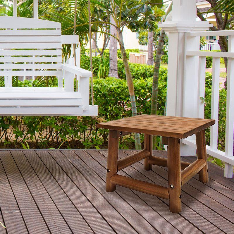 Leigh Country Amber Log Perch Handcrafted Hardwood Acacia Small Rectangular Accent Side End Table for Outdoor, Patio, and Garden, Brown