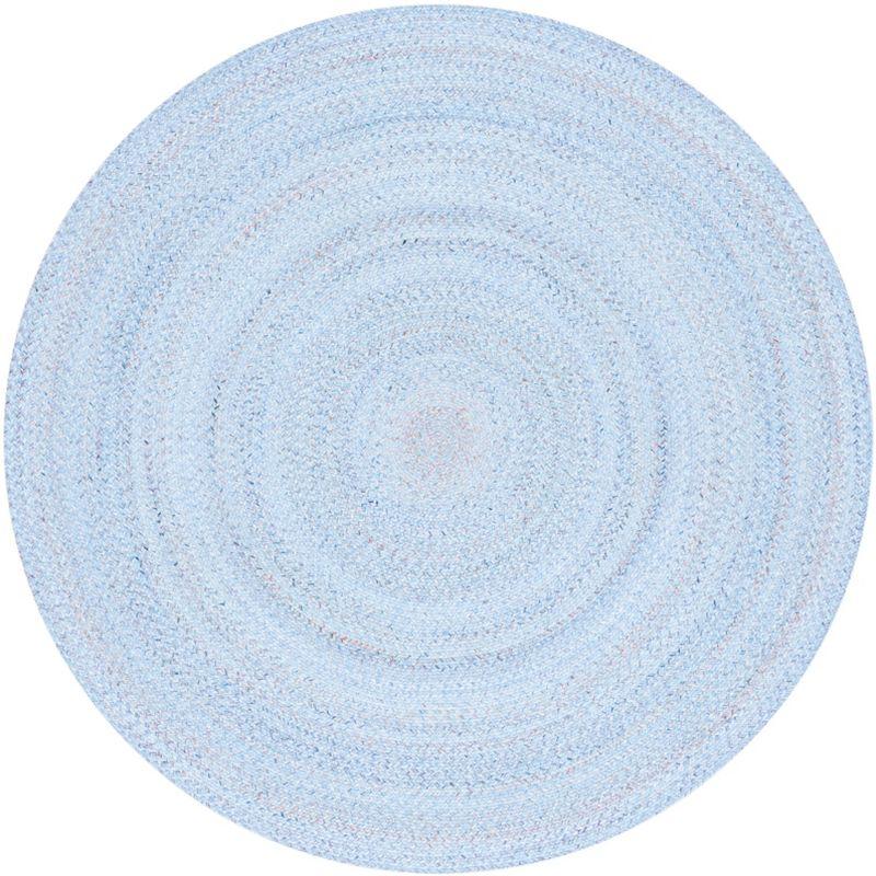 Coastal Charm Light Blue and Red Handwoven Round Rug