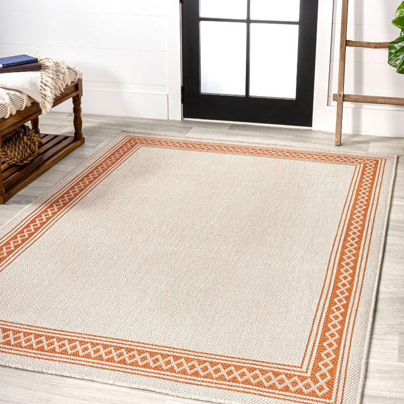 3' x 5' Lucia Classic Diamond Border Indoor/Outdoor Area Rug, Cream/Orange - JONATHAN Y