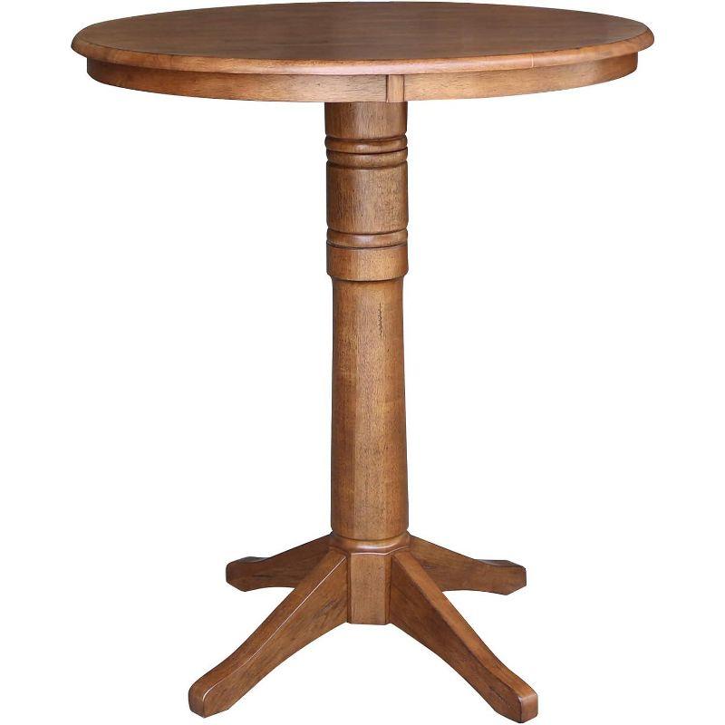 Distressed Oak 39" Round Solid Wood Bar Height Pedestal Table