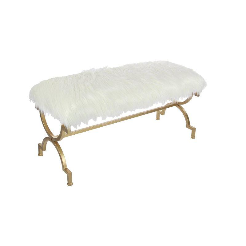 Faux Fur Cushion Bench White - Olivia & May: Chic Entryway Seating, 2-Person Metal Frame