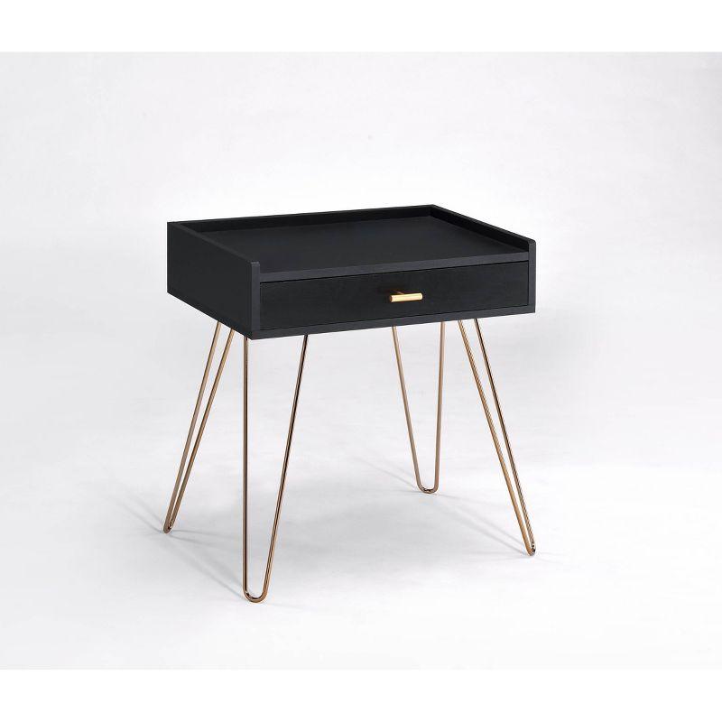 23.5" Allen Mid-Century Accent Table Black - Ore International: Copper Chrome Legs, Storage Drawer