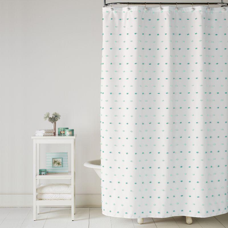 Aqua Swiss Dot Polyester Shower Curtain