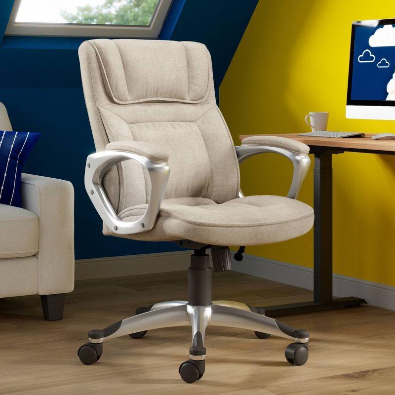 Fawn Tan High-Back Swivel Executive Office Chair with Metal Base