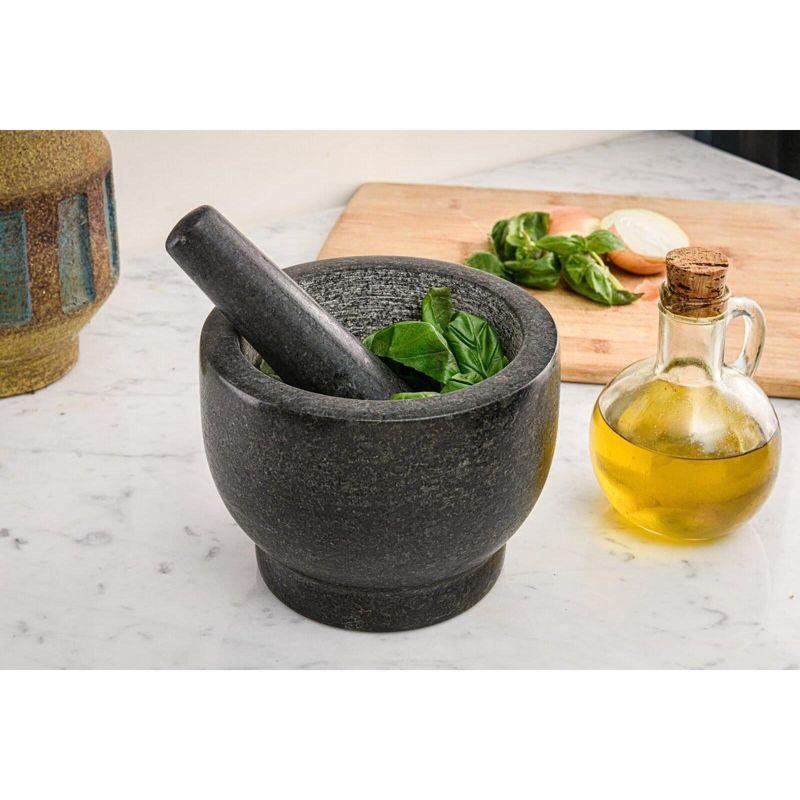 Cilio, "Goliath" Granite Mortar and Pestle, 5.25" round x 3" deep, natural green