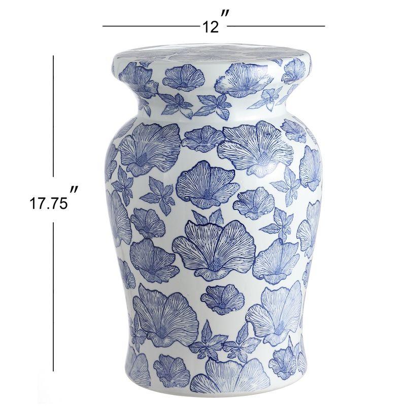 JONATHAN Y Poppies 17.7" Ceramic Garden Stool, White/Blue