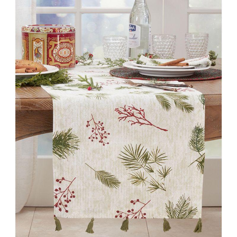 Saro Lifestyle Pine needle and Red Berry Design Holiday Table Runner, Red, 16" x 72"