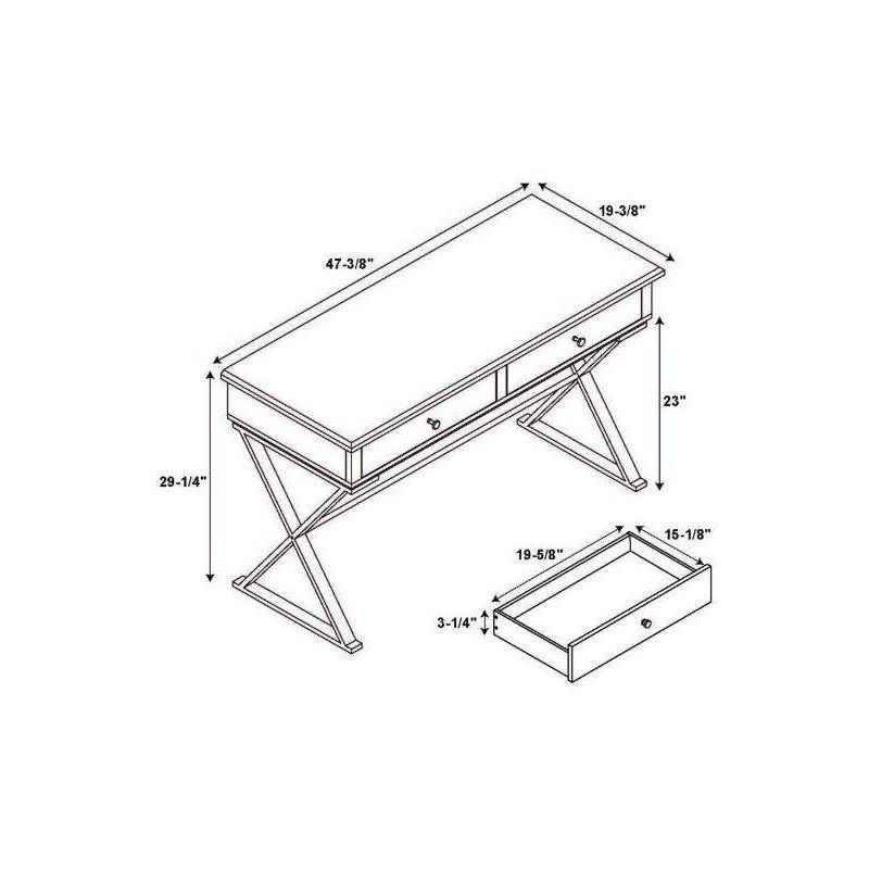 Campaign 2 Drawer Desk Blue/Gold - Linon: Matte Gold Legs, MDF, Metal Hardware