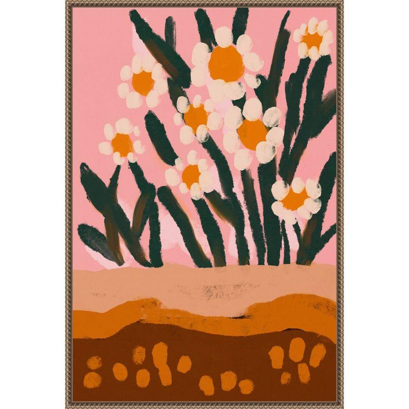 23"x33" Pastel Flower Impression No 3 by Treechild Framed Canvas Wall Art Print Bronze - Amanti Art