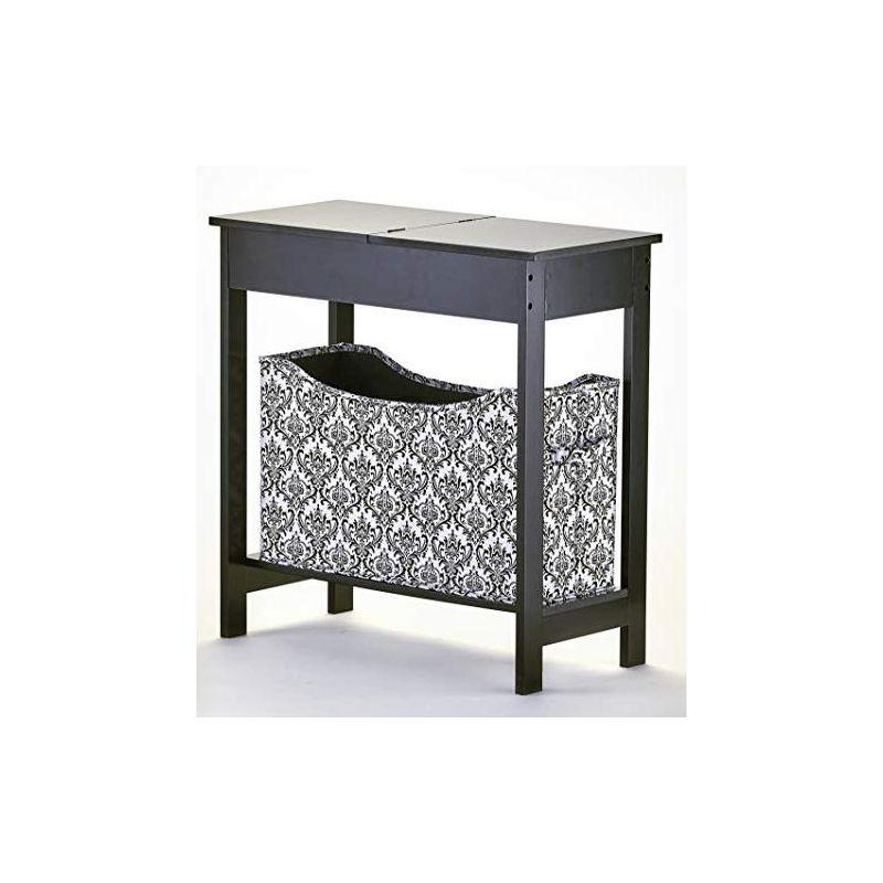 The Lakeside Collection Side Table with Fashion Print Storage Bin - Wood with Fabric Basket