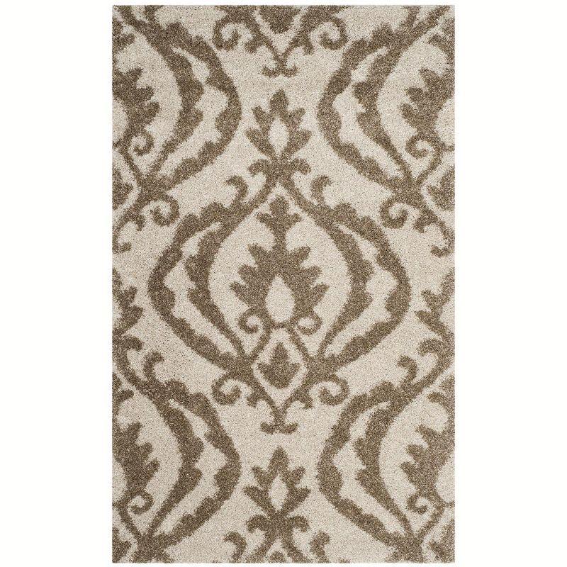 Cream and Beige Floral Shag Rectangular Area Rug