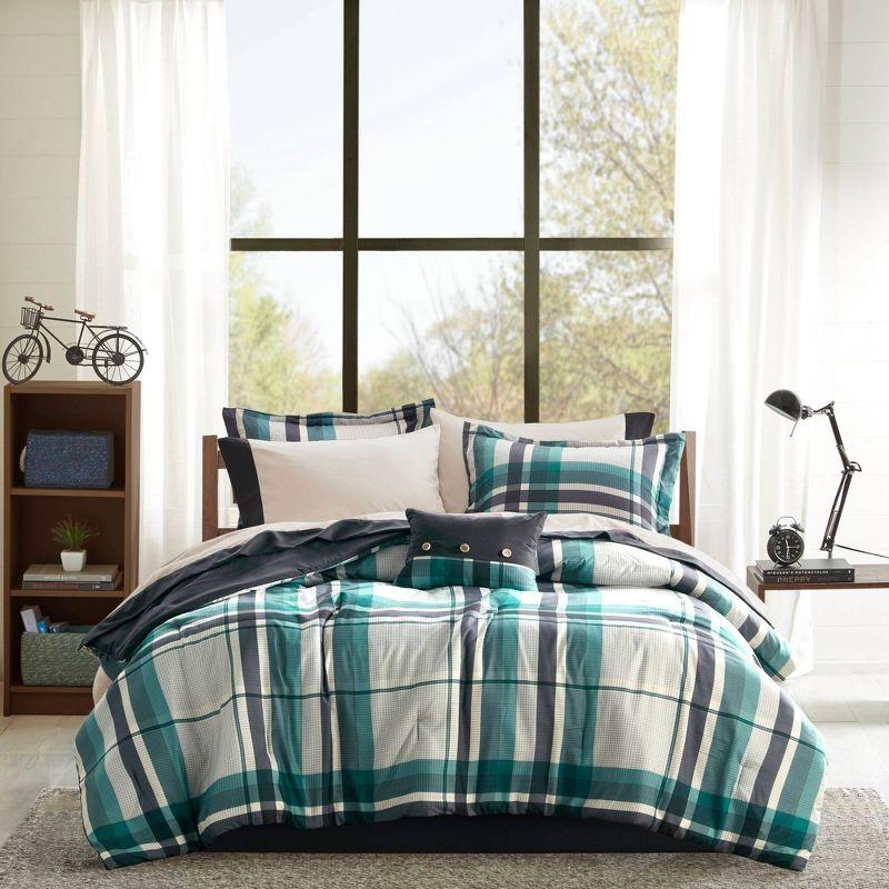 Intelligent Design Rick Plaid Microfiber Soft Comforter Set with Bed Sheet Teal Blue