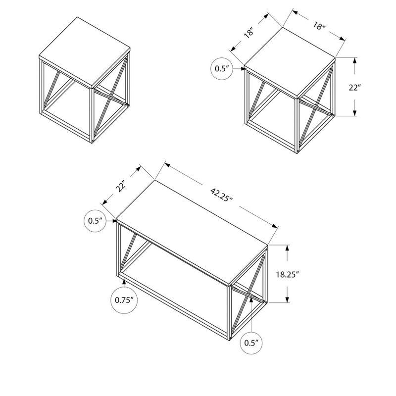 Monarch Specialties Table Set 3Pcs Set Coffee End Side Accent Living Room Metal Laminate White Marble Look Grey Contemporary Modern