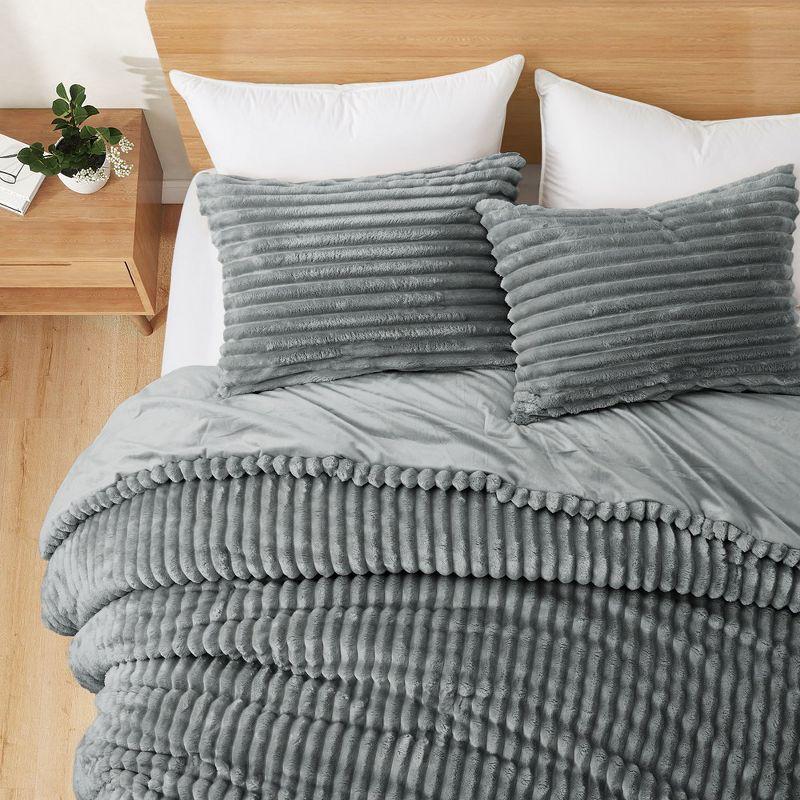 Peace Nest Flannel Fleece Plush Fuzzy Comforter Set Fluffy Bedding Set with 2 Pillowcases, Dark Grey, Queen