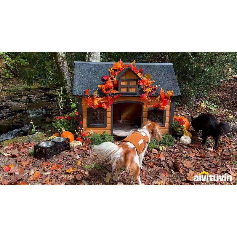 Archie & Oscar™ Lyndhurst Insulated Outdoor Dog House with Insulated Liner, Anti-Chewing Iron Frame Wooden Dog Kennel with Unique Design Roof, Weatherproof Dog House for Outdoor Indoor