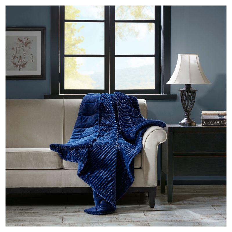 60"x70" Oversized Williams Plush Down Alternative Throw Blanket Navy Blue - Madison Park