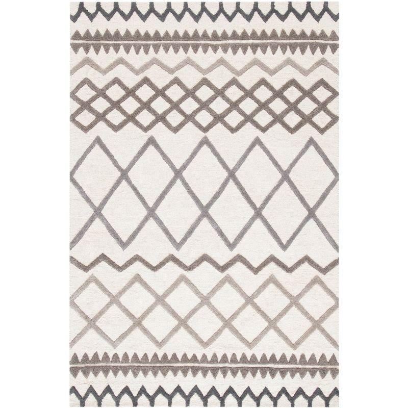 Ivory and Grey Hand-Tufted Wool 4' x 6' Area Rug