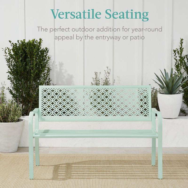 Red Barrel Studio® 2-Person Outdoor Metal Bench with Geometric Backrest, 790lb Capacity, for Garden, Patio, and Entryway