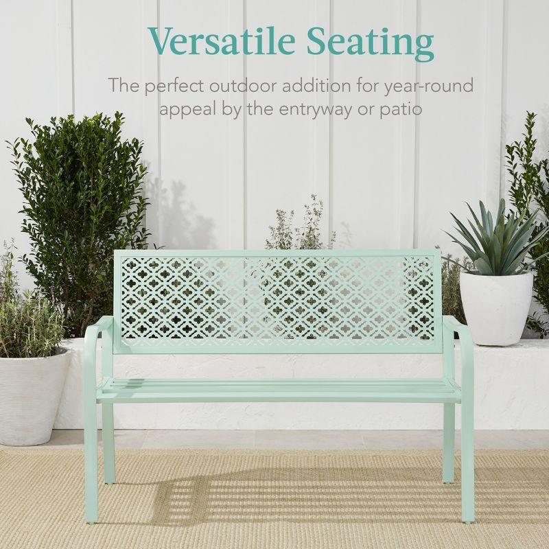 Mint Green Geometric Steel Outdoor Garden Bench