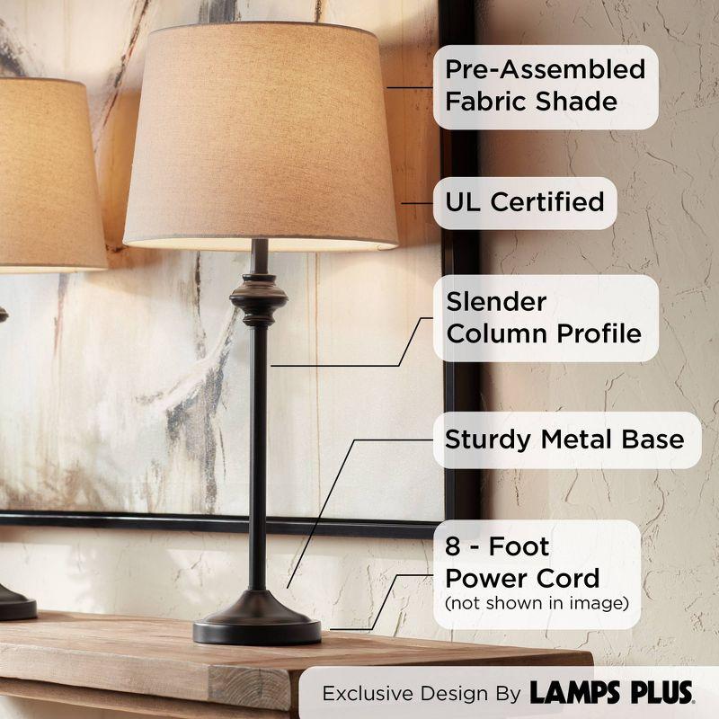 360 Lighting Lynn Modern Industrial Buffet Table Lamps 26" High Set of 2 Dark Bronze Metal Oatmeal Drum Shade for Bedroom Living Room Bedside Office