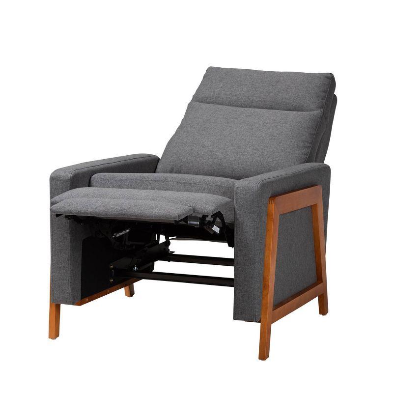 Gray Leather and Wood Mid-Century Modern Recliner